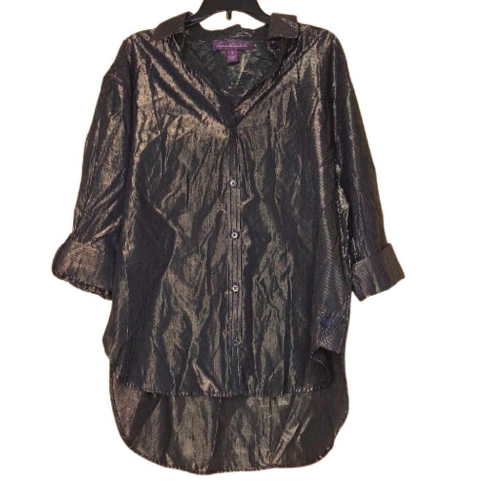 NWT Gloria Vanderbilt Women's Metallic-Threaded Amanda Button-Front Shirt